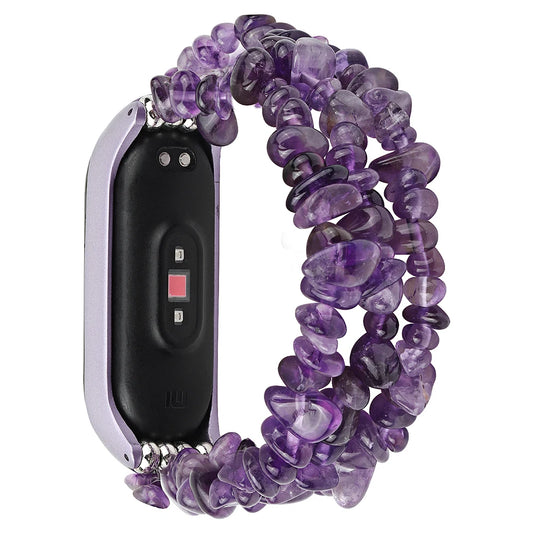 Stone Beads Strap for Xiaomi Mi Band 8, 7, 6, 5, 4 | Luxury Handmade Natural Purple Lavender Bracelet Wristband for Women | Miband Watchband