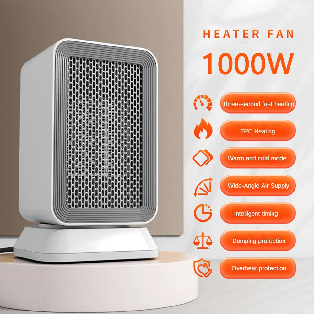 1000W Silent Electric Heater for Home, Bedroom & Office | Low Consumption Vertical Heating Fan with Overheating Protection