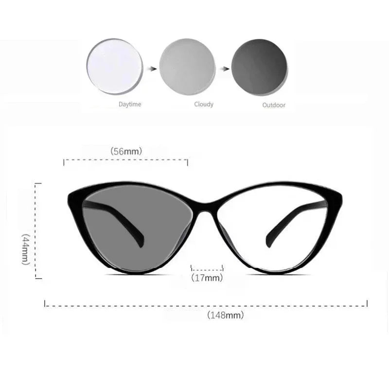 Outdoor Photochromic Sunglasses for Myopia | Vintage Cat Eye Anti Blue Light Near-Sight Eyeglasses | Finished Minus Eyewear | Alo Trendy