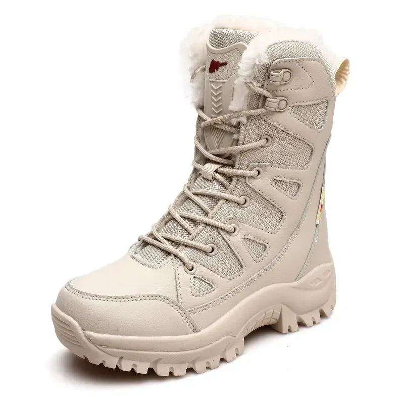 New Men’s High-Top Winter Boots | Waterproof Snow Boots with Warm Plush Lining | Lace-Up Anti-Slip Army Work Ankle Boots