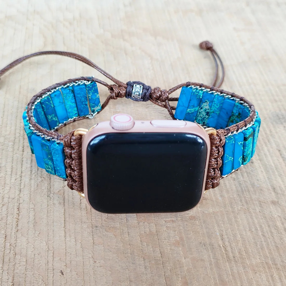 Blue Imperial Jasper Watch Strap | Sediment Jasper Apple Watch Band Bracelet | Boho iWatch Accessories for Women & Men | 40mm Watchband