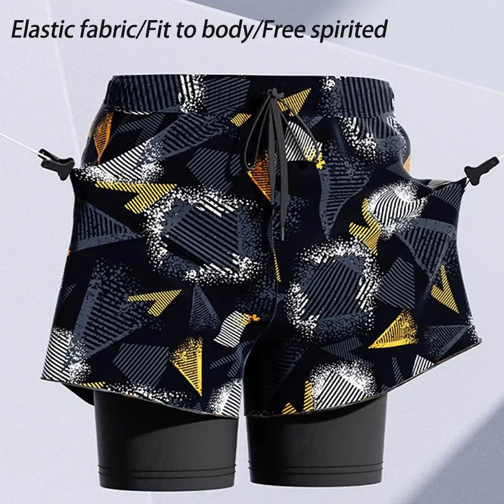 Swimming Trunks Shorts With Compression | Quick Dry Swimming Beachwear | Double Layer Running Beach Shorts