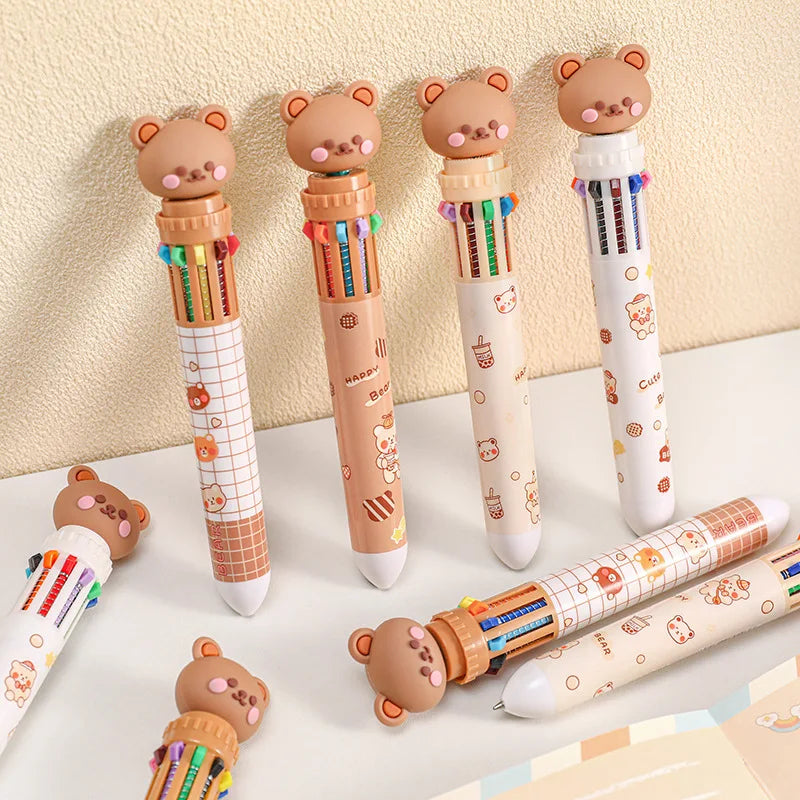 Kawaii Bear Cartoon Silicone 10 Colors Chunky Ballpoint Pen | School Office Supply Gift Stationery | Alo Trendy