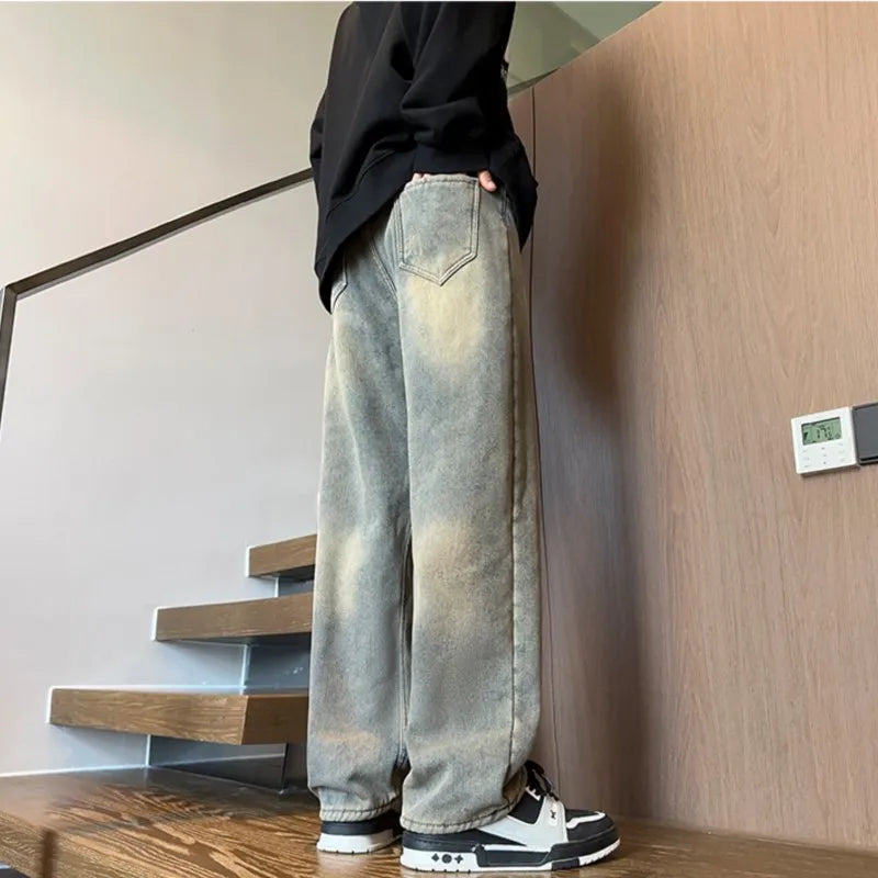 Winter Fleece Wide Leg Jeans for Men & Women | Straight Casual Fashion Denim Trousers | Thick Warm Hip Hop Streetwear Pants in 3XL-M