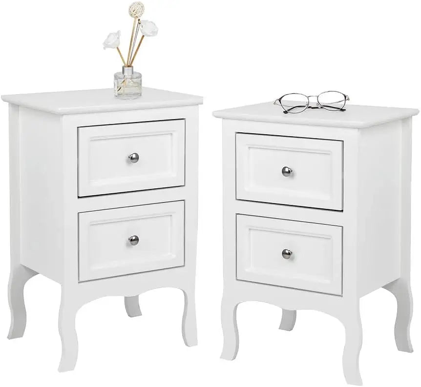 White Nightstand Set of 2, Nightstands with 2 Drawers, Bed Side Table/Night Stand, Small Nightstand for Bedroom, Small Spaces