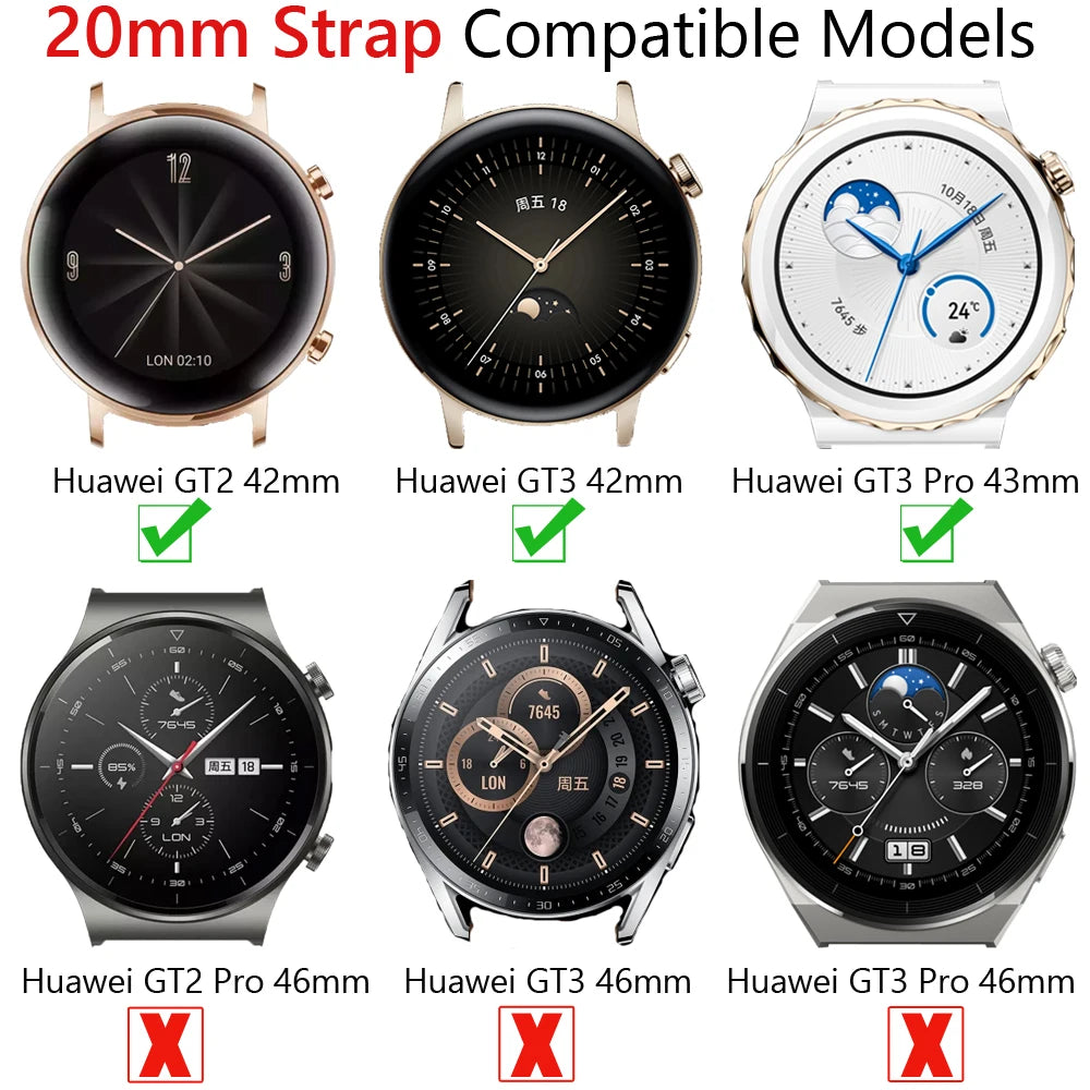 20mm Leather Watch Band For Huawei Watch GT 3/2 GT2 42mm GT3 Pro 43mm Strap | Women's Honor Magic 2 ES Smartwatch Wristband Bracelet | Premium Quality and Stylish Design