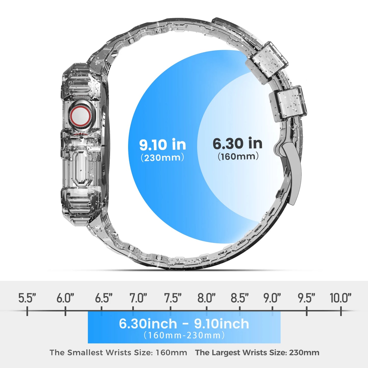 Clear Band + Case for Apple Watch Series 8, 7, 6, SE, 5, 3, 2 | Soft Transparent Silicone Strap for iWatch | Available in 40mm, 44mm, 42mm, 41mm, 45mm, 38mm