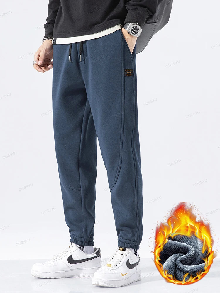 Winter Fleece Warm Men's Casual Pants Elastic Waist Drawstring Sweatpants Korean Thick Joggers Velvet Flocking Outdoors Trousers