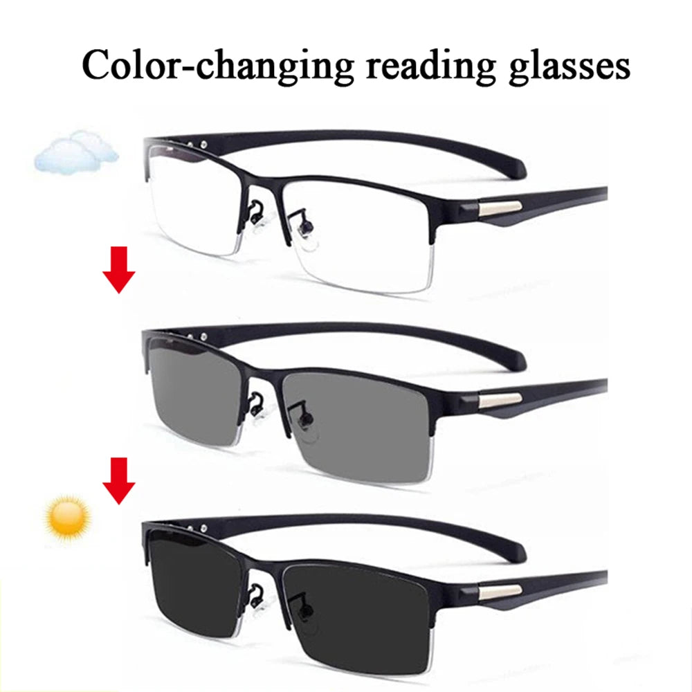 Progressive Multifocal Photochromic Reading Glasses | Anti-blue Light Far Sight Glasses | Unisex Half Frame Presbyopia Glasses | Alo Trendy