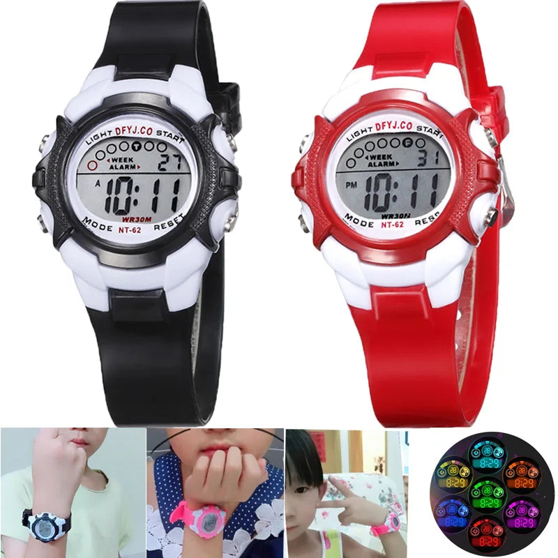 Digital Kids Watch | 7-Colors LED Waterproof Child Watch | Sport Silicone Strap | Kids Watches | Student Gift for 3-10 Year Girls Boys