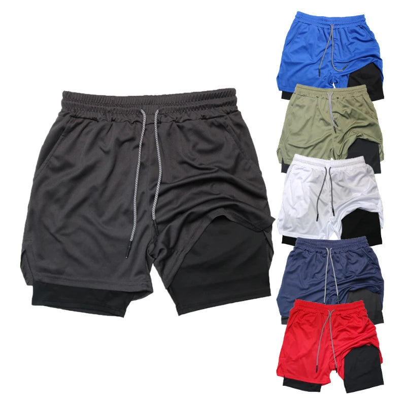 Men's Double Layer Fitness Shorts | 2-in-1 Gym Training Quick Dry Workout Jogging Double Deck Summer Sports Shorts