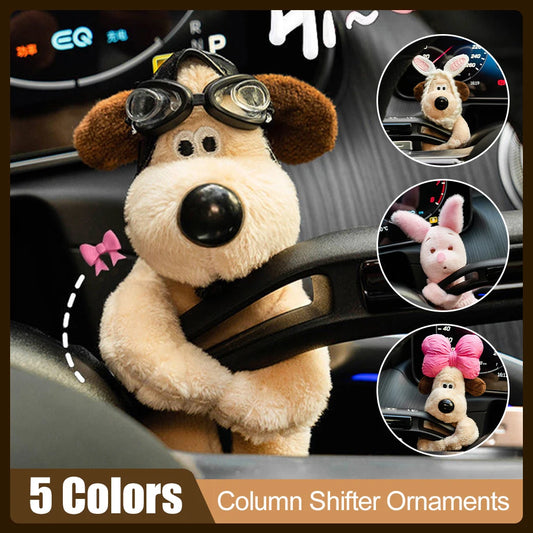 Cute Bowknot Dog Plush Doll Car Shifter Lever Ornaments | Turn Signals and Wiper Guards Decoration | Auto Interior Accessories | Alo Trendy