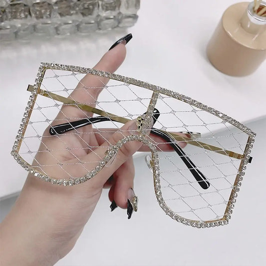 Oversized Rhinestone Mesh Glasses | Fashion Colorful Diamond Eyewear | Y2K Sunglasses for Party, Proms, Cosplay Costume