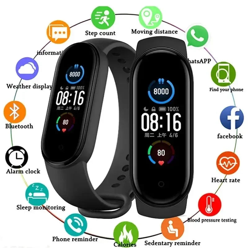 Smart Watches M5 Smart Band Sport Fitness Tracker | Pedometer, Heart Rate & Blood Pressure Monitor | Bluetooth-Compatible Bracelet for Health & Fitness