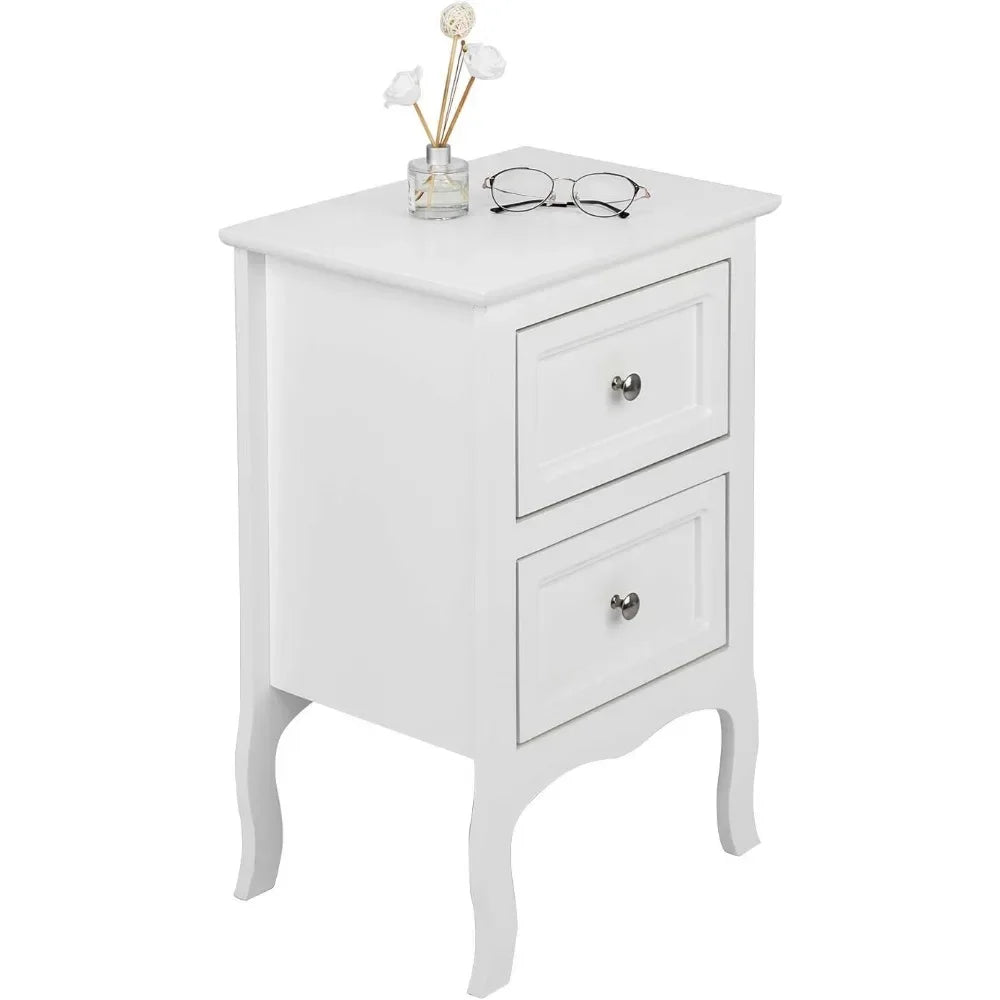 White Nightstand Set of 2, Nightstands with 2 Drawers, Bed Side Table/Night Stand, Small Nightstand for Bedroom, Small Spaces