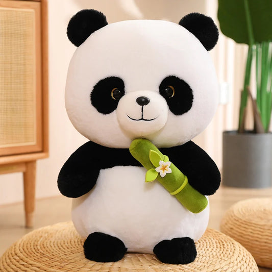 25cm Kawaii Panda Plush Toys | Cute Bamboo Panda Bears with Bamboo Plushie Doll | Stuffed Animal Toy for Kids | Best Gift