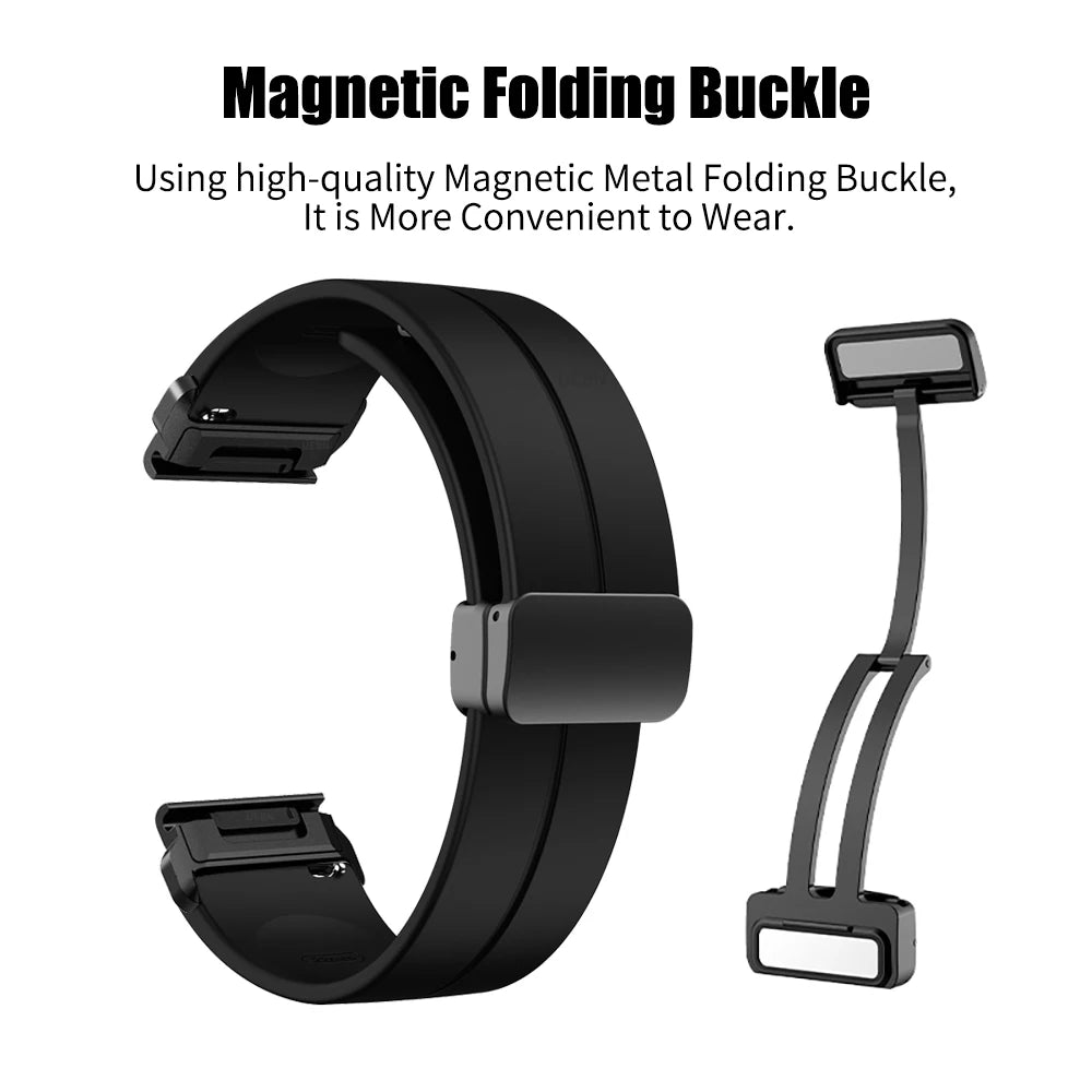 Silicone Magnetic Folding Buckle Strap for Garmin Descent Mk2, quatix 7X, Enduro 2, fenix 3, Sapphire, tactix | Band Bracelet Wristband