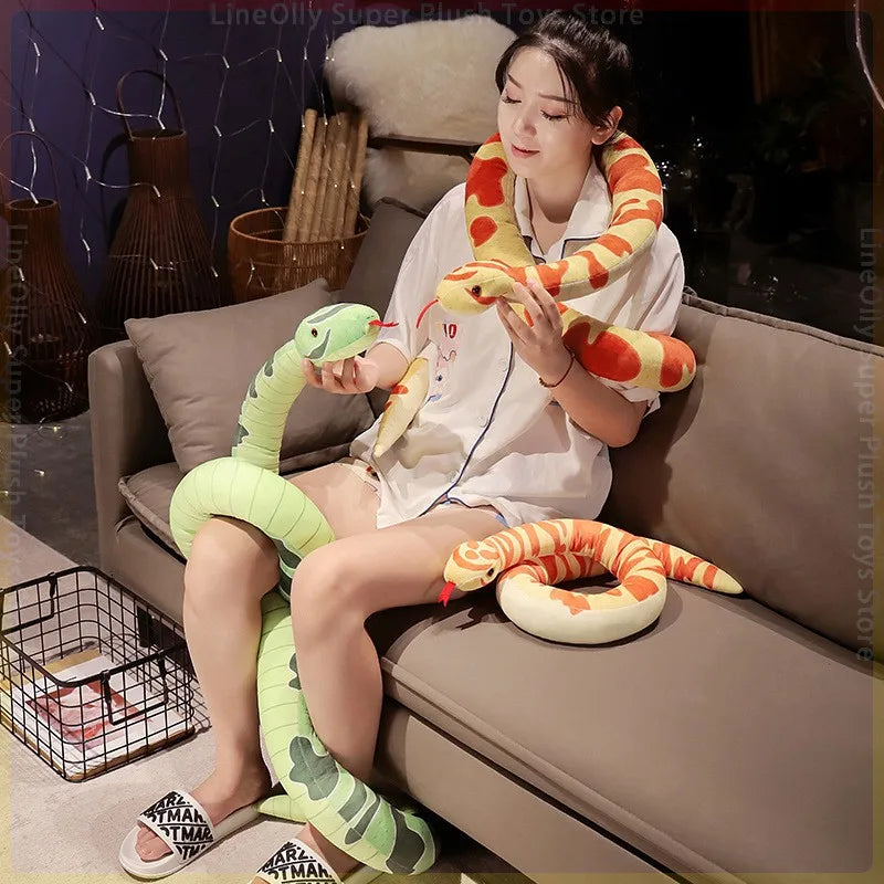 Simulation Cartoon Python Plush Toys | Long Pillow Stuffed Animal Realistic Snake | Giant Boa Halloween Decor | Fun Gifts for Kids and Boys