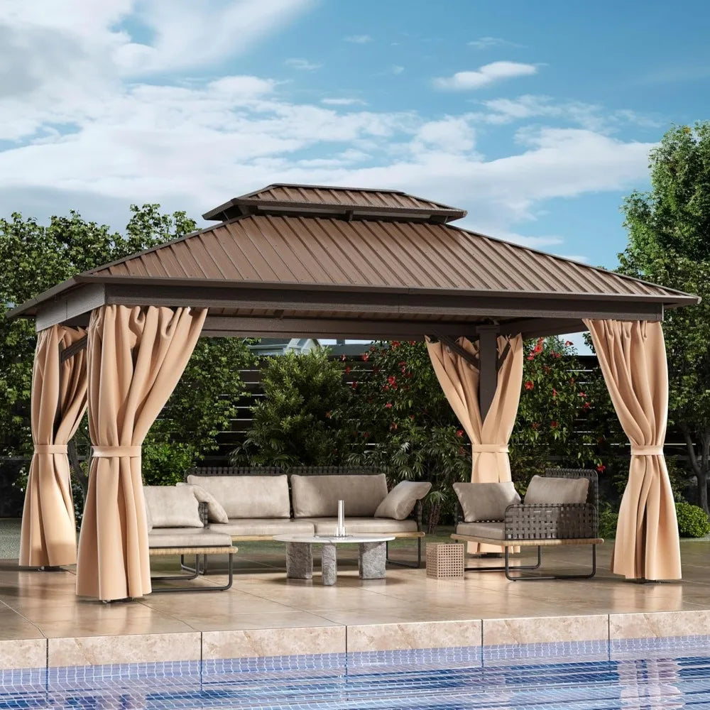 10x14 FT Hardtop Gazebo | Heavy Duty Galvanized Steel Double Roof with Aluminum Frame | Permanent Outdoor Pavilion Canopy