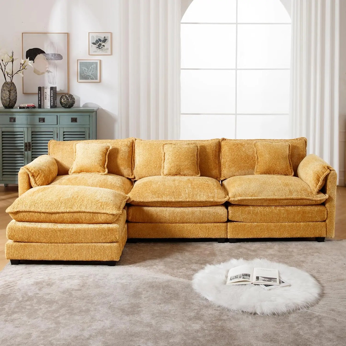 112" Oversized Sectional Sofa | Cloud Couch for Living Room | Modern Chenille L-Shaped Modular Sofa Sleeper