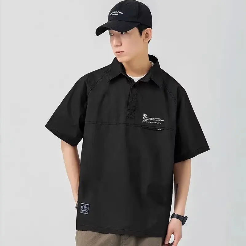 Summer American Vintage Short Sleeve Polo Cargo T-Shirt | Men Loose Casual Polos Homme Tee Tops | Y2K Streetwear Fashion Golf Wear