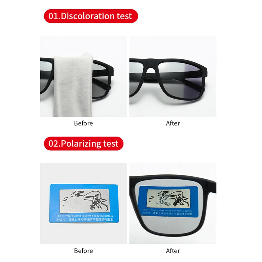 Fashion Photochromic Polarized Sunglasses | Men Women Vintage Square Sun Glasses | Brand Designer Driving Fishing UV400 Eyewear | Alo Trendy