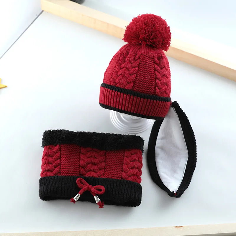 Winter Hat Scarf Set for Children Warm Beanies Outdoor Snow Riding Ski Bonnet Windproof Caps Wool Cap Face Mask