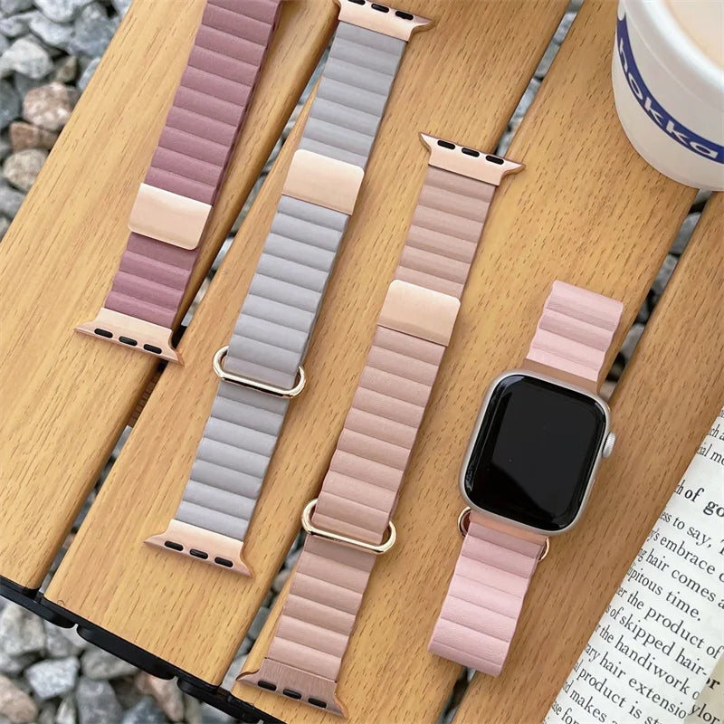 New Pink Leather Strap For iWatch Series | Luxury Correa Watchband for Apple Watch 38mm 40mm 42mm 44mm 41mm 45mm Ultra 8 7 SE 6 5 4