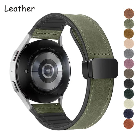 20mm 22mm Band Leather for Samsung Galaxy Watch5 Pro 45mm | Watch 4 6 Classic 42mm 46mm | for Huawei GT4 3 2 3 Magnetic Buckle Strap | Alo Trendy