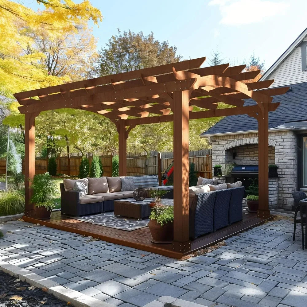 10' x 12' Wood Cedar Pergola | Solid Structure with Arched Top | Perfect Patio Pergola for Backyard, Deck, and Grill Parties