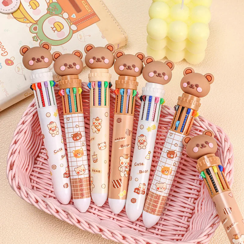 Kawaii Bear Cartoon Silicone 10 Colors Chunky Ballpoint Pen | School Office Supply Gift Stationery | Alo Trendy