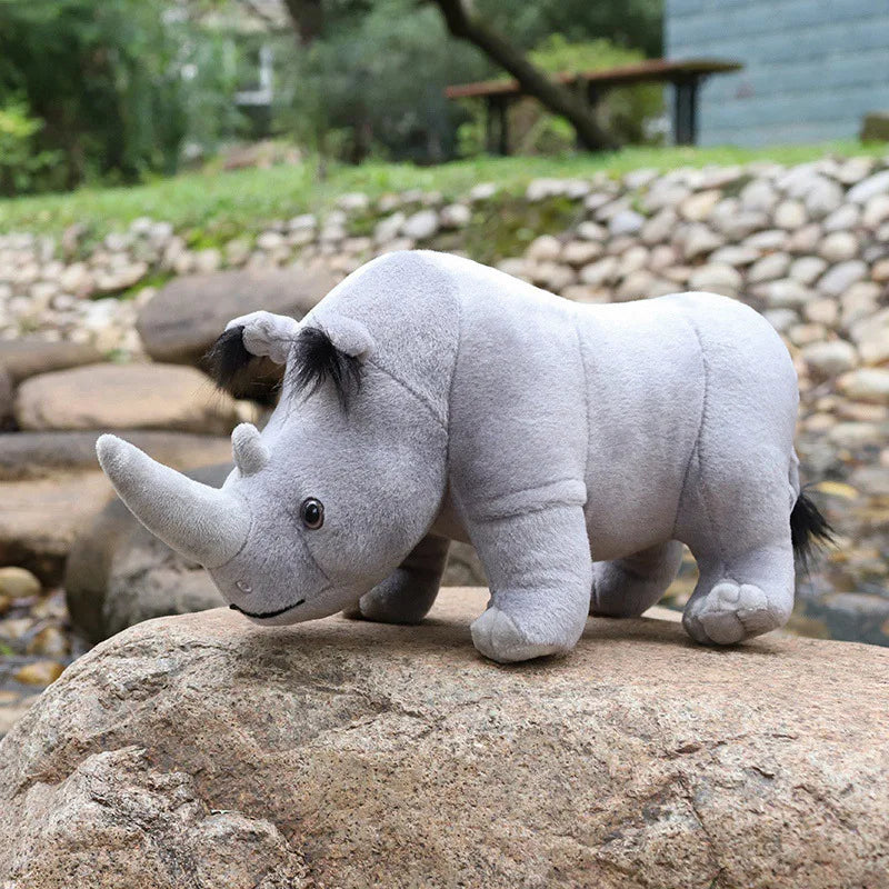 35cm Real Life Rhinoceros Plush Toy | Stuffed Lifelike African Rhinos | Wild Animals Doll Toys for Kids | Children Xmas Gift Decor