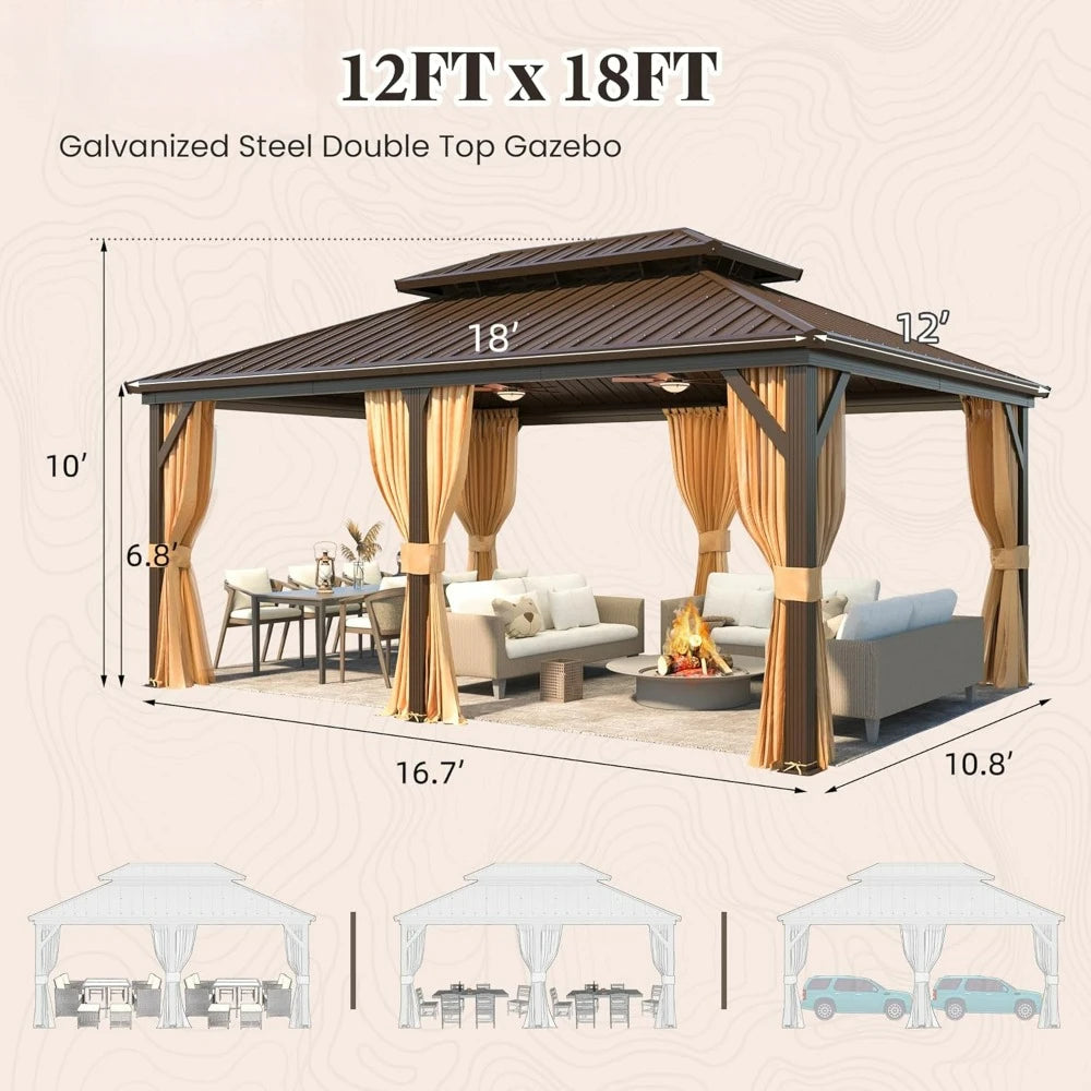 12' x 18' Hardtop Gazebo | Galvanized Steel Double Roof with Aluminum Frame | Outdoor Gazebo for Garden and Patio