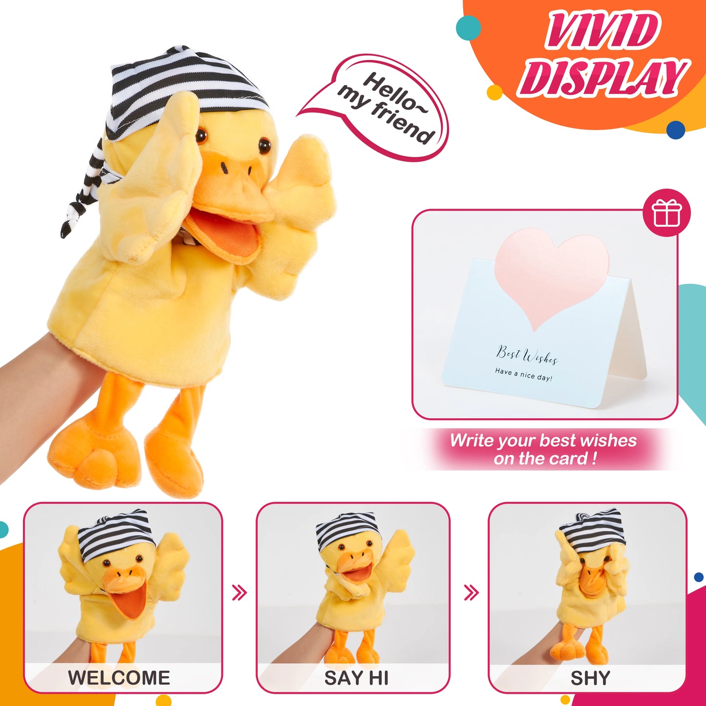 Cute Duck Hand Puppet Plush Toys | Adorable Little Bird Birthday Gift Doll | High-Quality Stuffed Animals | Educational Toy for Kids and Babies