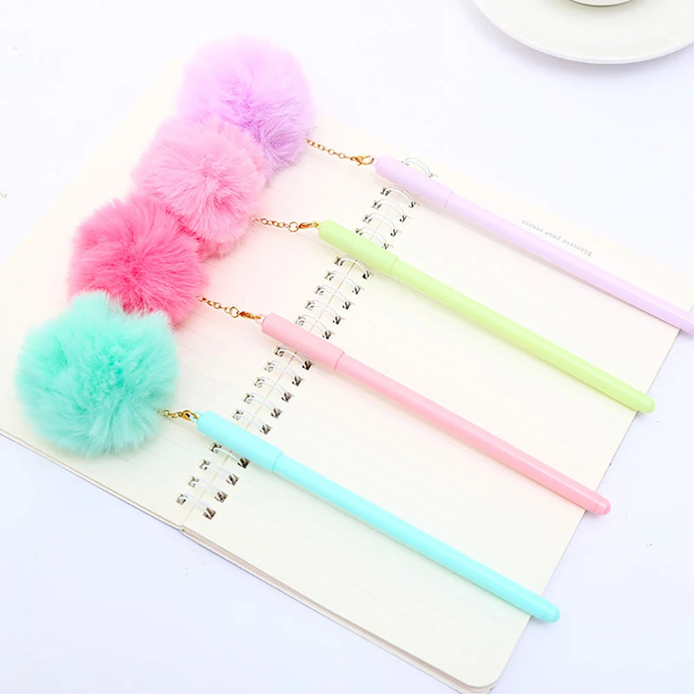 40~100pcs Funny Kawaii Cute Pen Fluffy Ball Gel Pen Pendant | Blue Fashion Stationery School Supply Office Accessory Wedding Thing | Alo Trendy