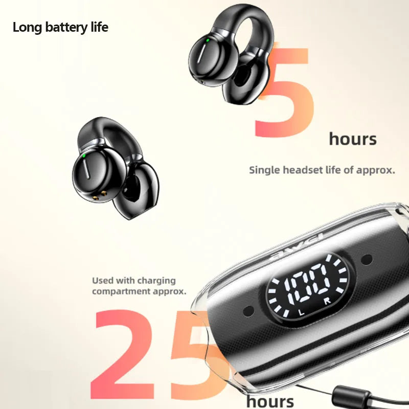 TZ7 Clip-on Ear Wireless Sports Headphones | V5.3 Bluetooth Earphones with Mic | HiFi Sound Earbuds | LED Digital Display