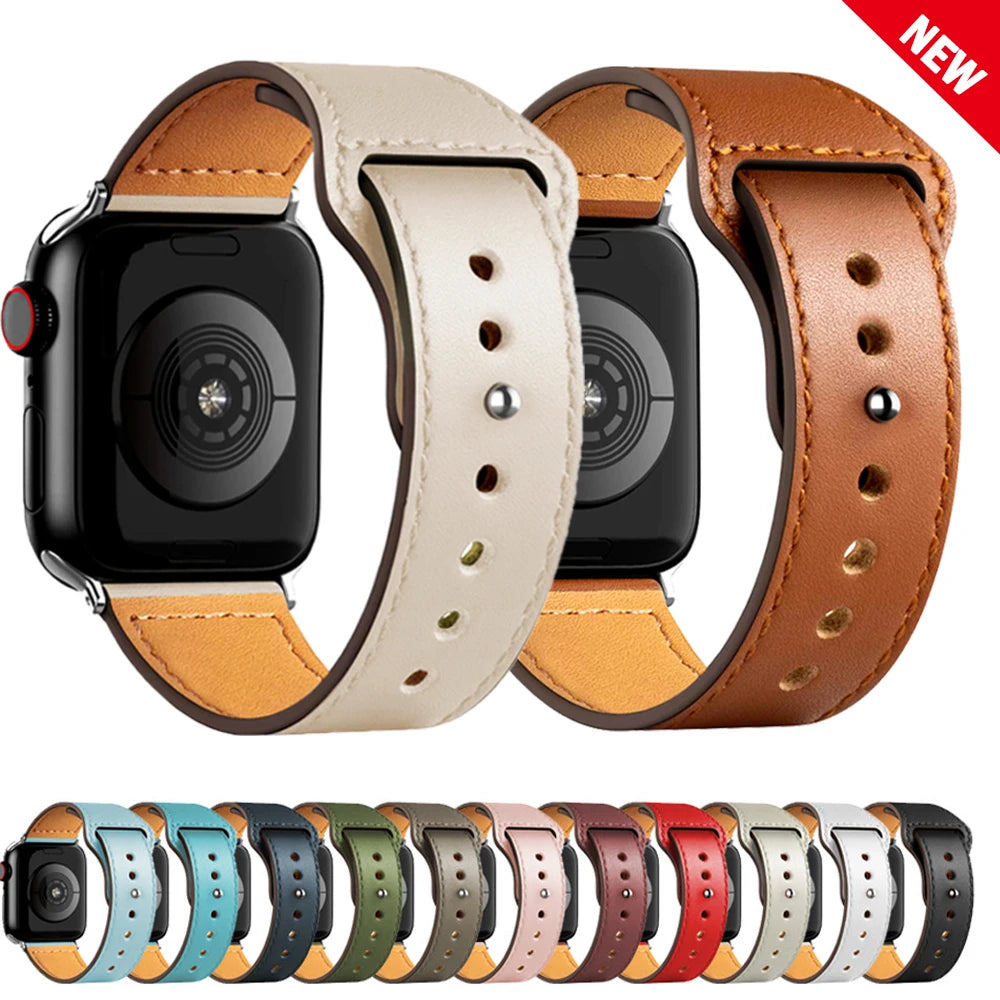 Leather Band for Apple Watch Ultra | Compatible with 49mm, 44mm, 40mm, 38mm/42mm, and 45/44mm Straps | iWatch Series 8, 7, 6, 5, 4, 3, SE | 41mm/45mm Wrist Bracelet