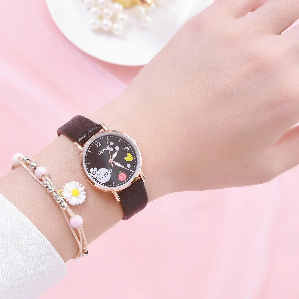 Kids Watches Pink Cute Children's Wristwatch | Cartoon Pattern Quartz Watch Set for Girls | Fashion Students' Clock Relogio Feminino