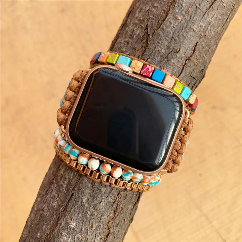 Geometric Stone Watch Strap | 3 Layers Chakra Gemstone Crystal Watch Band Bracelet | Apple Watch Band 40mm Accessories