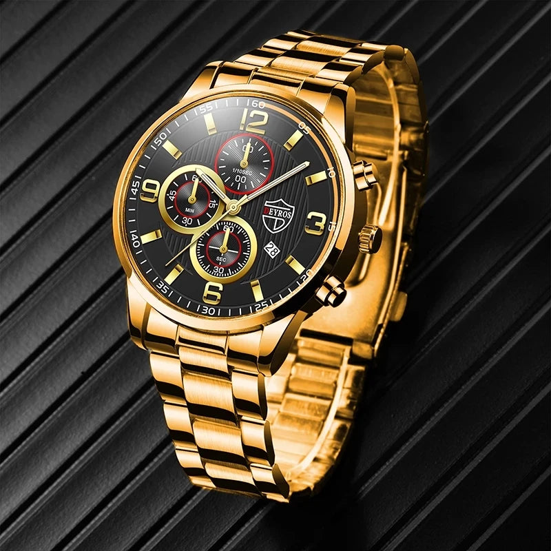 Fashion Men's Watches | Luxury Business Stainless Steel Quartz Wrist Watch | Casual Leather Watch with Luminous Clock for Men