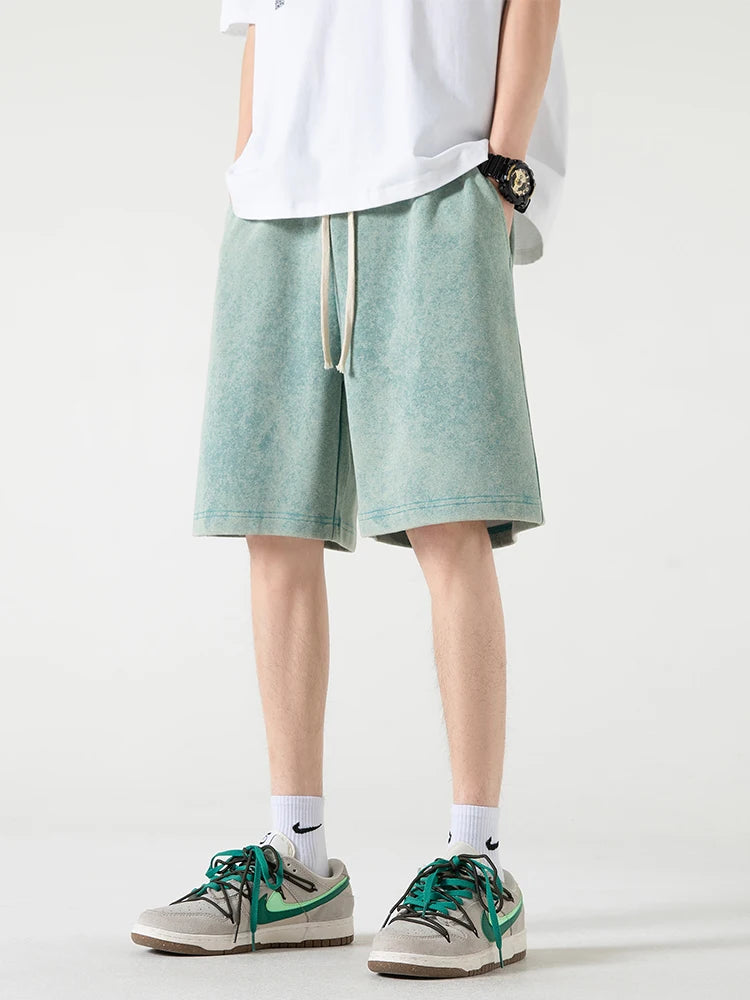 320G Heavy Cotton Summer Men's Shorts | High Street Washed Drawstring Baggy Sweatshorts | Korean Fashion Casual Shorts