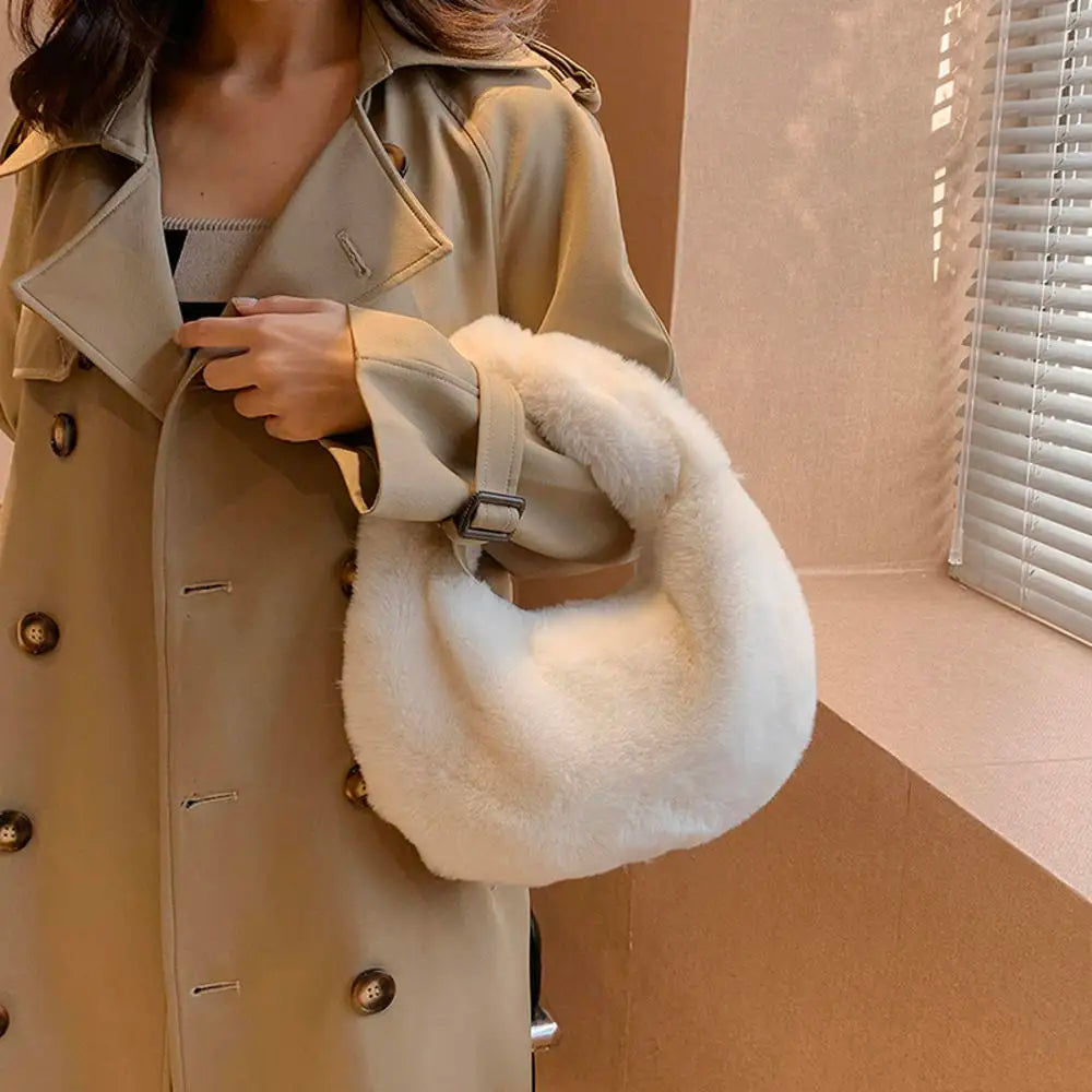 Winter Lamb Plush Handbag Women Bags Fashion Korean Large Capacity Wrist Bag Clutch With Handle Females Shopping Bag Bucket Tote