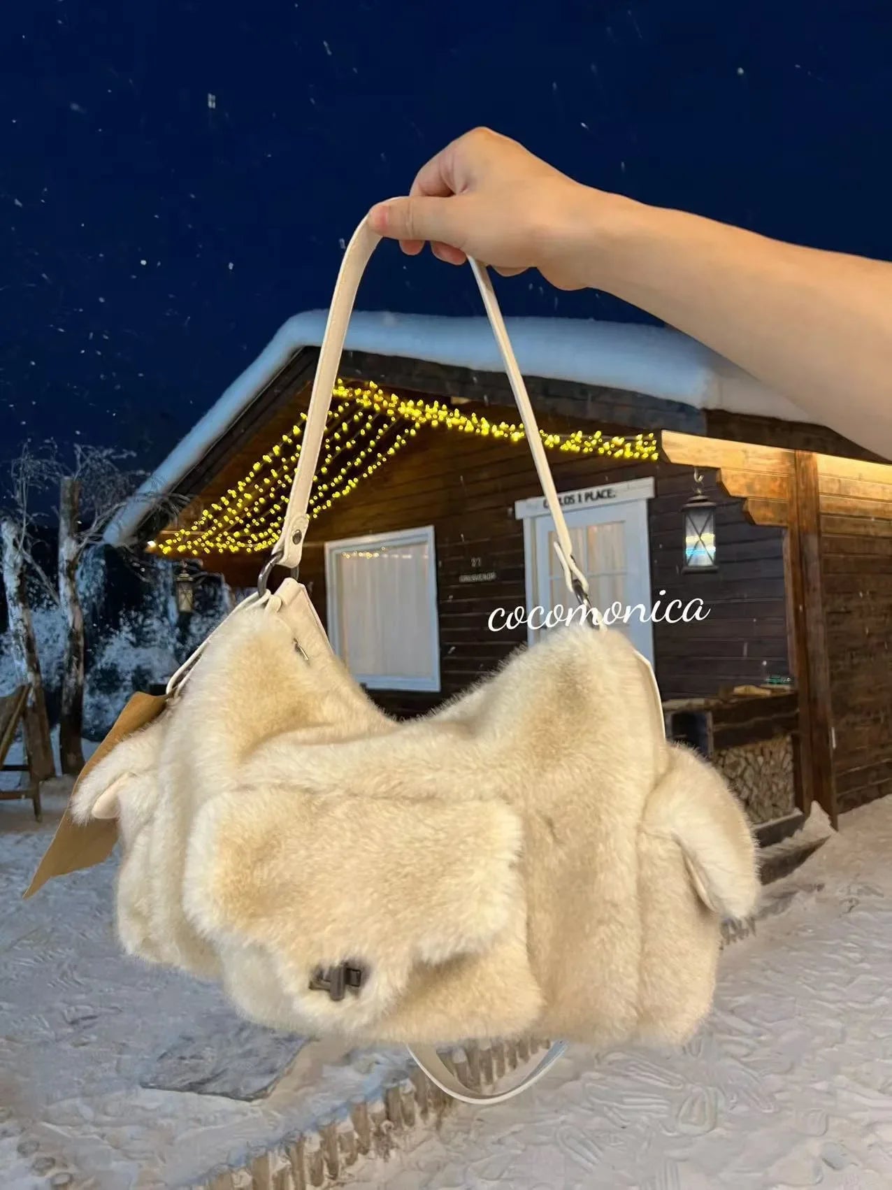 Winter Furry Tote Bag Stylish Design With Multiple Pockets Under Underarm Bag High End Hand Held Shoulder Crossbody