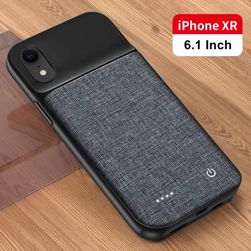 10000mAh Oxford Cloth Battery Case for iPhone 16 Pro/15/14 Plus/13 Mini/X/XR/XS/11/12 Pro Max | Power Bank Charger Case