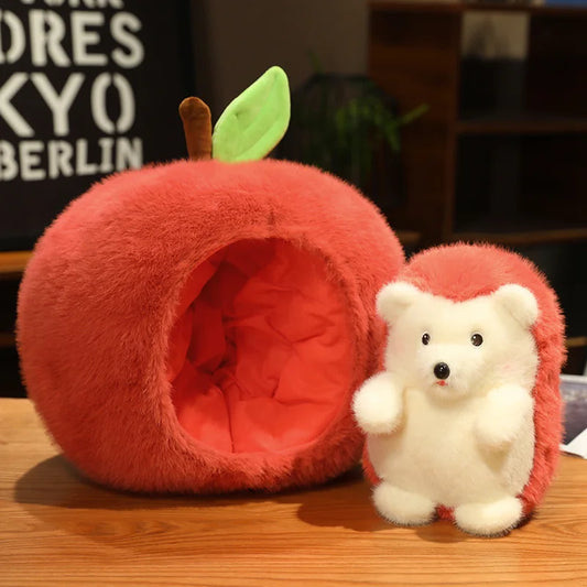 Adorable Hedgehog Plush Toy Set with Apple Shaped House | Kawaii Stuffed Animal Hedgehogs | Perfect Birthday Gift