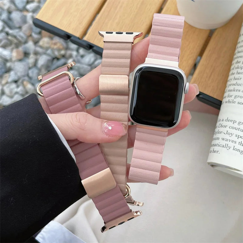 New Pink Leather Strap For iWatch Series | Luxury Correa Watchband for Apple Watch 38mm 40mm 42mm 44mm 41mm 45mm Ultra 8 7 SE 6 5 4