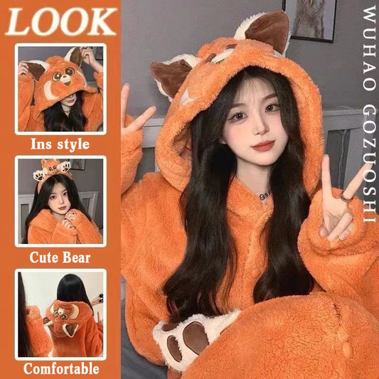 Women's Onesies Flannel Animal Pajama Bear Tiger Cartoon Hooded Kawaii Sleepwear Halloween Christmas Party Nightdress Homewear