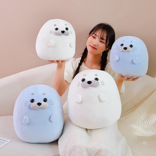 Seal Plush Stuffed Animal White/Blue Plushie Seal Round Pillow Toys | Kawaii Animal Pillow Cushion Soft Toy | Alo Trendy