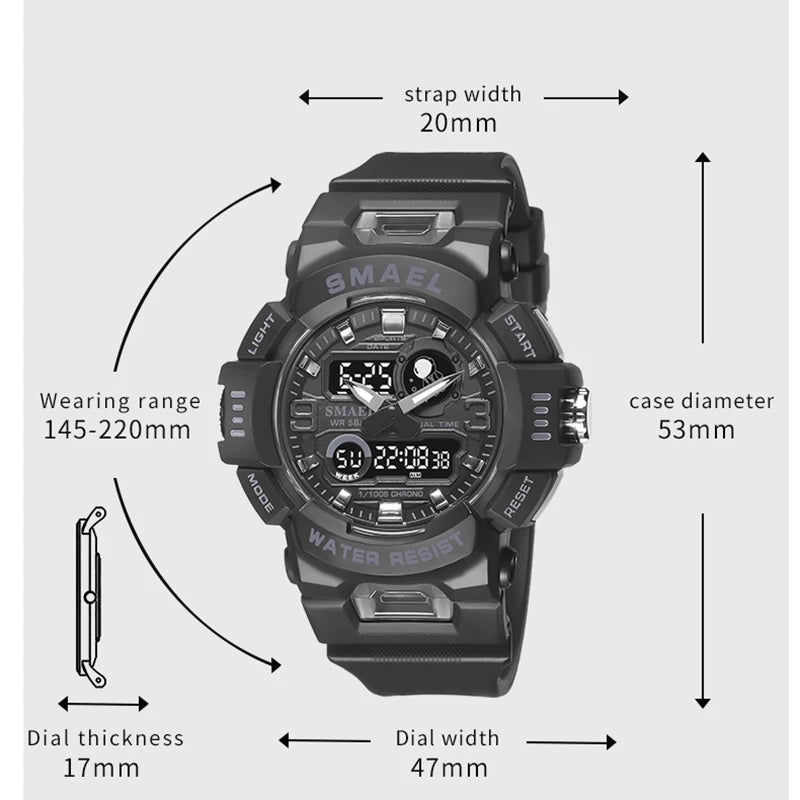 Sport Watches Digital Watch | LED 50m Waterproof Military Wristwatch | Male Clocks | Mens Watches | Stopwatches | Alarm Clock