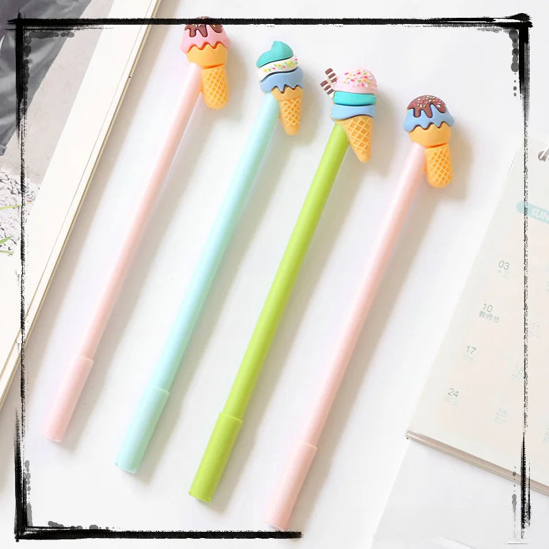 24 Pcs Cute Ice Cream Silicone Plastic Gel Pens Set | Creative Children Stationery Writing Supplies | Back To School | Alo Trendy